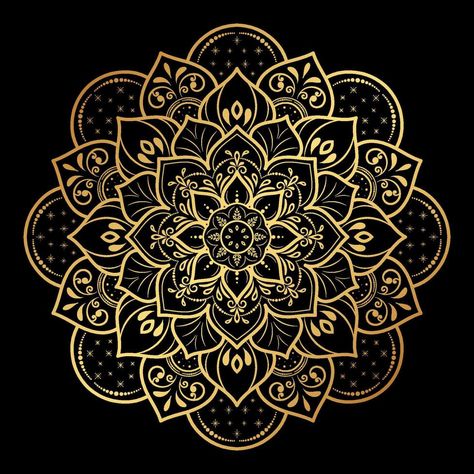 Black Gold Mandala, Om Symbol Wallpaper, Star Mandala, Black Mandala, Modern Hat, Geometric Stencil, Mandala Stencils, Gold Mandala, Gold Lotus