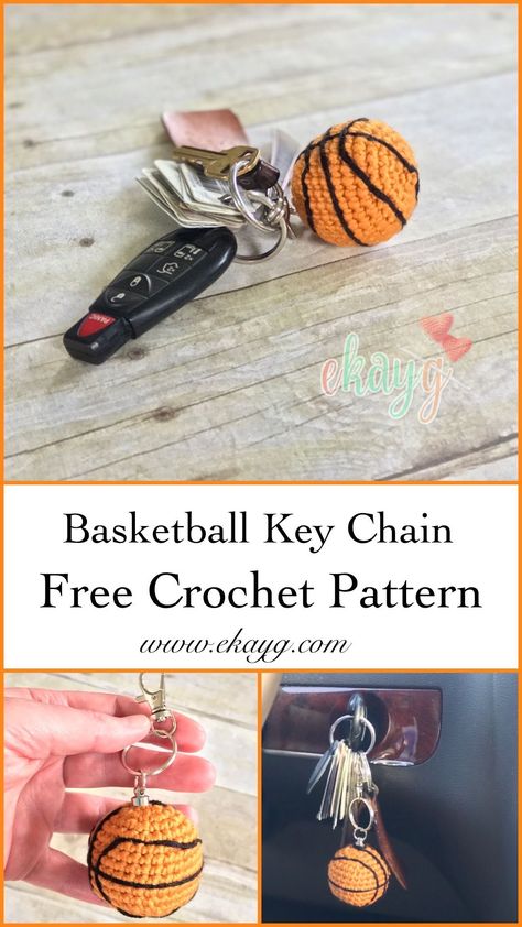 With this free crochet pattern, you can make the perfect basketball keychain for the basketball fan in your life! Crochet Sports Patterns Free, Small Crochet Projects Free Patterns Useful, Crochet Ball Keychain, Sport Crochet Patterns, Sports Crochet Patterns, Basketball Crochet Pattern, Crochet Basketball Keychain, Crochet Free Pattern Keychain, Free Crochet Key Chains Patterns