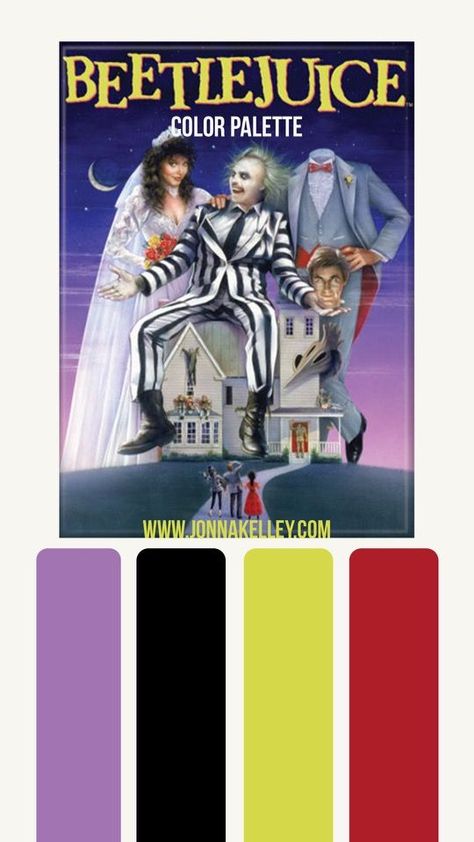 Inspired by the 1988 cult classic Beetlejuice. Tye Dye Patterns, Movie Color Palette, Retro Color Palette, Color Schemes Colour Palettes, Speed Paint, Fantasy Movies, Colour Board, Retro Color, Beetlejuice