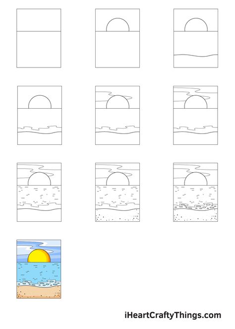 How to Draw an Ocean — Step by Step Guide Beginner Drawing Lessons Step By Step, Ocean Drawing Ideas, Direct Drawing, Camp Projects, Calming Art, Drawing Steps, Ocean Drawing, Beach Drawing, How To Draw Steps