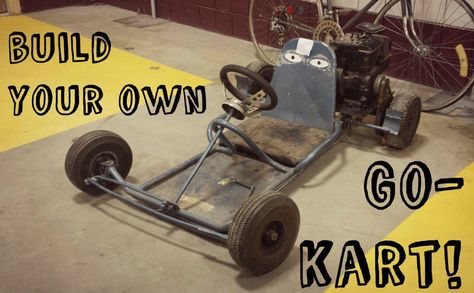 Want to build your own go-kart? This article lists all the items you will need to put your own kart together. Vintage Go Karts, Go Kart Tires, Go Kart Frame Plans, Build A Go Kart, Raleigh Bikes, Go Kart Frame, Homemade Go Kart, Go Cart, Go Kart Plans