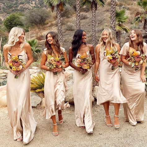 You may be the star on your big day, but don’t forget about the gorgeous ladies standing beside you. And what better way to have your closest friends shine, than by donning them the most standout color: Gold. Toss out any rulebook that says a bride's entourage must be understated, because the best way to ensure that you shine the brightest is with ... Gold Satin Bridesmaid Dresses, Gold Bridesmaids Dresses, London Wedding Dress, Wedding Dresses London, Mumu Wedding, Women Standing, Storybook Wedding, Champagne Bridesmaid Dresses, Champagne Bridesmaid