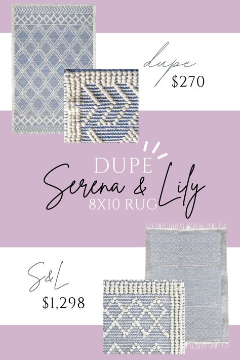 Serena and Lily Kingsbury Rug Dupe I found an amazing dupe for Serena & Lily’s Kinsbury rug in blue. The dupe rug comes in all standard sizes including 8×10 or 9×13. It features a similar border and raised textured diamond and zig zag pattern with little white pompoms. Both the Serena and Lily Kinsbury rug… Read more The post Dupe for Serena and Lily Kingsbury Rug in 8×10 Blue appeared first on Interior Design for Beginners. Serena And Lily Rugs, Serena And Lily Alamere Rug, Serena And Lily Bathroom, Harbour Cane Bed, Balboa Counter Stool, Serena And Lily Living Room, Interior Design For Beginners, Island Beach House, Blue Interior Design