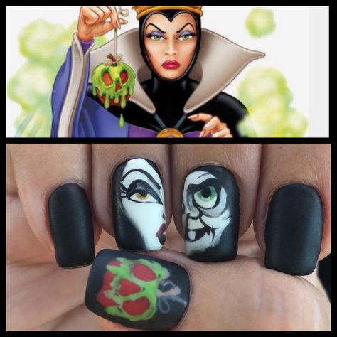 Evil Queen Nails, Queen Nail Art, Apple Nail Art, Disney Gel Nails, Nail Art Step By Step, Character Nail Art, Disney Halloween Nails, Nails Disney, Disney Evil Queen