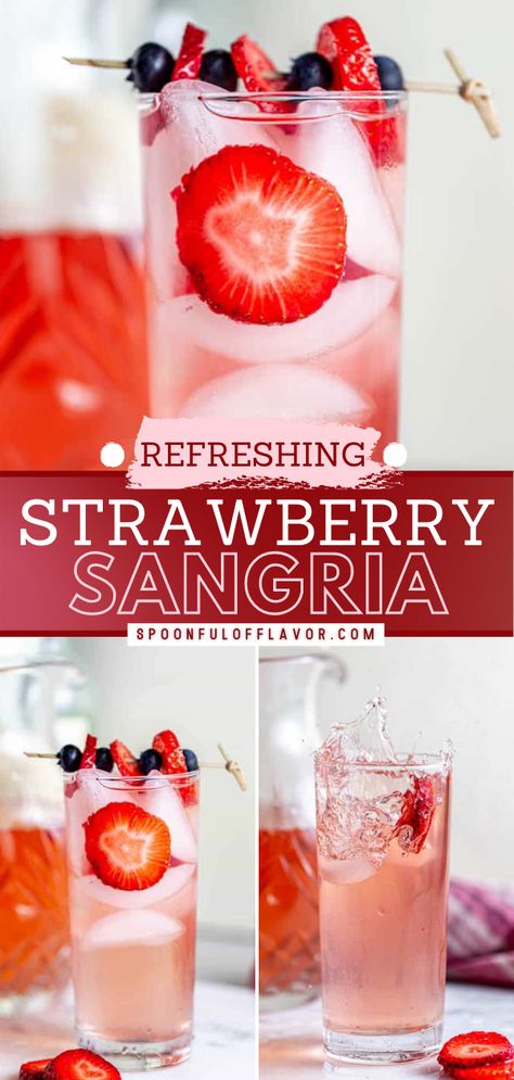 Strawberry Sangria Strawberry Sangria Recipes Easy, Mother’s Day Sangria, Fresh Strawberry Cocktail Recipes, Easy Wine Cocktails, White Wine Mixed Drinks, White Wine Drink Recipes, Valentines Sangria Recipes, Strawberry Sangria Recipes, Mother’s Day Themed Cocktails