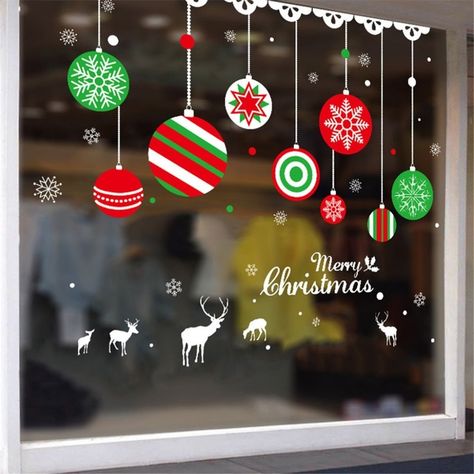 Window Stickers Glass Stickers Christmas Decorations for Home New Year Decoracion Navidad Sticker Windows Christmas, Christmas Wall Stickers, Christmas Window Stickers, Merry Christmas Decoration, Christmas Window, Wall Decor Stickers, Christmas Cartoons, Window Glass, Shop Wall