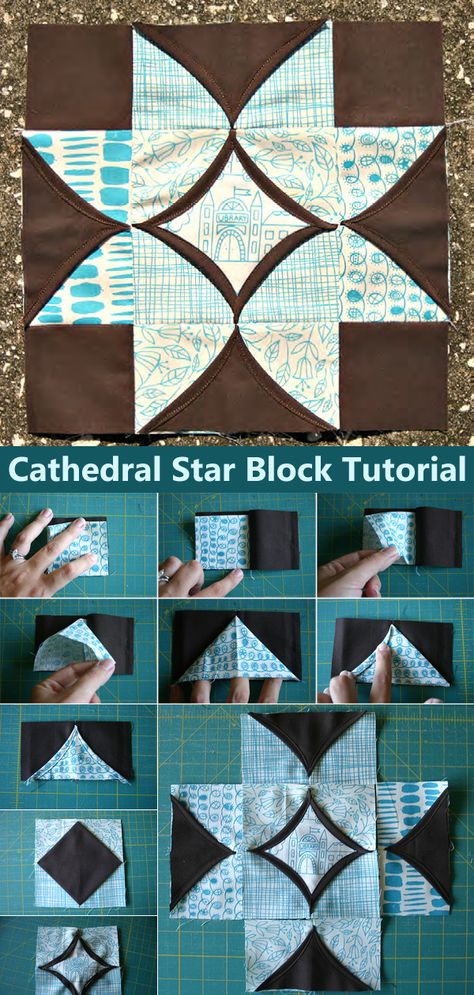 Cathedral Star Block Tutorial Faux Cathedral Window Quilt Pattern, Faux Cathedral Window, Cathedral Window Patchwork, Cathedral Window Quilt, Window Quilts, Window Blocks, Window Quilt, Cathedral Window Quilts, Drunkards Path