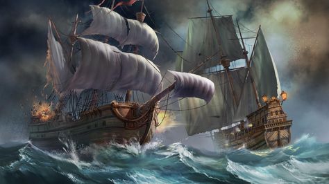 Download Wallpaper 2560x1440 Ships, Sea, Storm, Explosion Mac iMac 27 HD Background Navi A Vela, Sea Storm, Sea Battle, Rough Seas, Digital Art Gallery, Vogue Knitting, Tall Ships, Pirate Ship, Hd Backgrounds