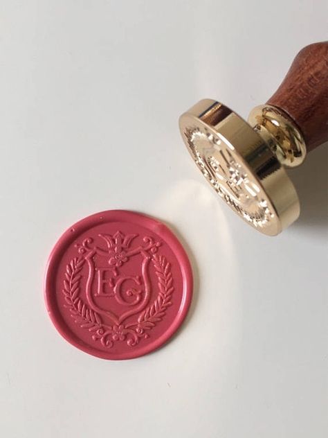 Wreath & Crest design Wedding Wax Seal Stamp with initials Family Crest Symbols, Family Seal, Letter Stationery, Stamp Maker, Crest Design, Seal Design, Address Stamp, Wax Stamp, Wax Seal Stamp