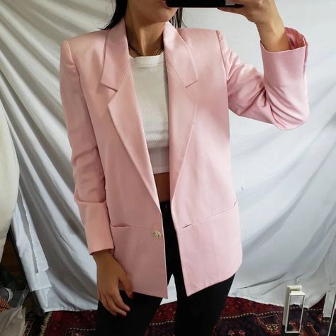 Fitted Cropped Pink Blazer, Pastel Blazer, Pink Double-breasted Long Sleeve Blazer, Chic Pink Single-breasted Blazer, Classic Pink Single-breasted Blazer, Affordable Pink Button-up Blazer, Vintage Blazer, Baby Pink, Vintage Pink