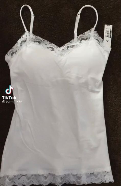 White Fitted Tank Top With Lace Trim, Laced Shirts Y2k, Lace Undershirt Coquette, White Lace Trim Tank Top, Undershirt Outfit, White Lace Coquette Camisole, Lace Undershirt, Swaggy Outfits, 2000s Fashion