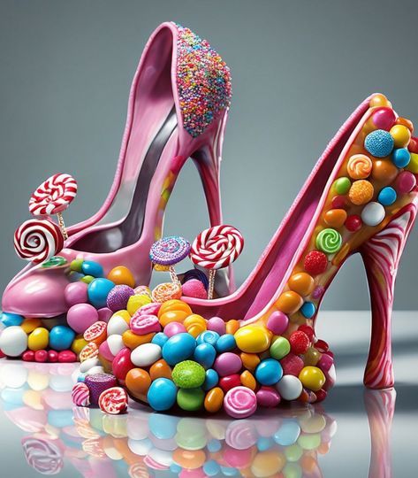 Candyland Shoes, Surreal Shoes, Goofy Shoes, Crazy High Heels, Funky Footwear, Weird Shoes, Concept Shoes, Cheshire Cat Costume, Candy Fashion