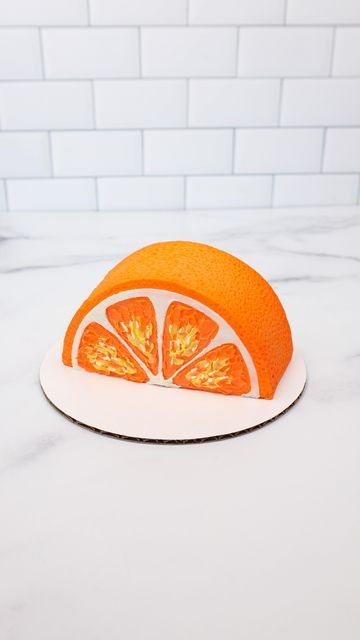 Orange Cake Decoration, Orange Birthday Cake, Half Cake, Fruit Cake Design, Half Birthday Cakes, Orange Birthday, Cake Cafe, Spring Cake, Cake Stencil