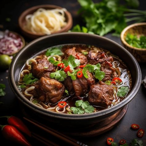 Exotic Pho Oxtail (Vietnamese Oxtail Soup) Spicy Pho, Beef Pares, Vietnamese Soup, Oxtail Soup, Pho Recipe, Pho Soup, Oxtail Recipes, Healthy Food Options, Beef Ribs