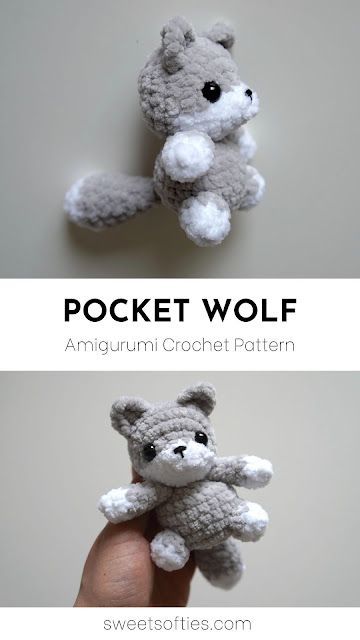 Crochet plushies Super Cute Crochet Animals, Katie Being Creative Crochet, Crochet Patterns Small Animals, Crochet Pocket Toys Free Pattern, Mini Wolf Crochet Pattern Free, Crochet Werewolf Free Pattern, Crochet Free Animal Patterns, Wolf Free Crochet Pattern, Crochet Pocket Plushies