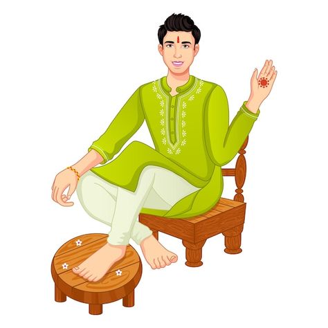 Indian groom for haldi ceremony showing ... | Premium Vector #Freepik #vector #indian-groom #indian-bride #sherwani #matrimony Mahendi Ceremony, Mehndi Groom, Mehandi Ceremony, Ready Rangoli, Groom Cartoon, Bride And Groom Cartoon, Wedding Packing, Mehndi Function, Mehndi Mehndi