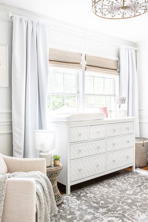 White Floral Nursery Makeover Reveal - Bless'er House Kids Room Window Treatments, Blesser House, How To Hang Curtains, Nursery Window Treatments, Blackout Window Treatments, Hang Curtains, Cheap Apartment Decorating, Window Treatments Bedroom, Window Dressing