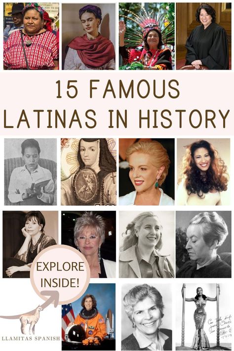 How many Latinas can you think of that have made an impact in our world? Many women in history have made a difference, and we have listed 15 famous Latinas in history you need to know about! These amazing women have made significant contributions to society from artists, scientists, writers, civil rights leaders, and so much more! Inside the blog, you will learn more about each of these Latina women! Plus, you will find Spanish activities on one of the most recognized Latina, Frida Kahlo! Vintage Spanish Aesthetic, Famous Women In History, Poetry Books For Kids, Women History Month Activities, Spanish Preschool, Latina Culture, Hispanic Artists, Spanish Curriculum, Nobel Prize In Literature