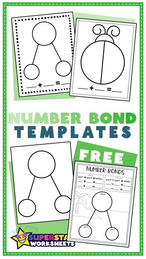 FREE number bond templates are easy to grade and kids usually love filling them out. They help students practice decomposing big numbers into smaller ones, which helps with part-part-whole knowledge. #partpartwhole #decomposenumbers #numberbonds Part Part Whole Activities, Part Part Whole Kindergarten, Part Part Whole Anchor Chart, Decomposing Numbers Kindergarten, Small Group Math Instruction, Number Bonds To 20, Number Bonds Worksheets, Number Bonds To 10, Number Worksheets Kindergarten