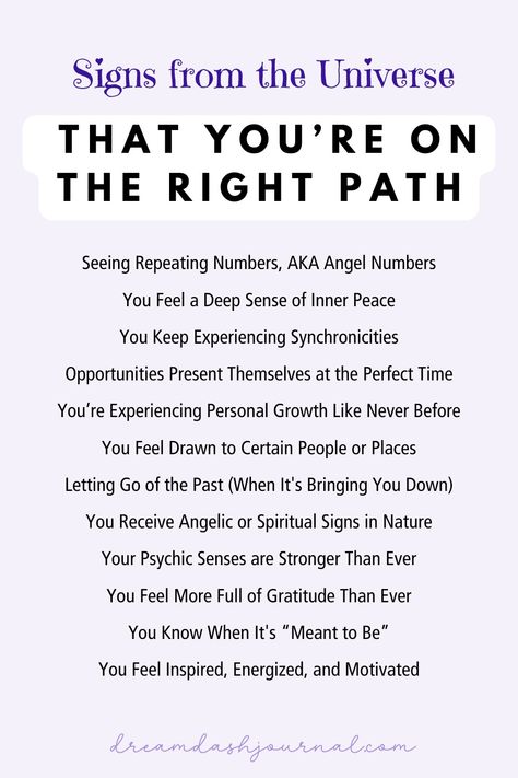 A List of Signs From the Universe You're on the Right Path The Universe Is On My Side, Seeing Repeating Numbers, How The Universe Works, On The Right Path, Signs From The Universe, Meant To Be Yours, Can We Talk, Divine Timing, 12 Signs