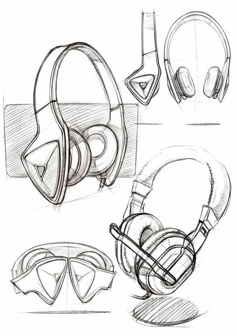 Technology Drawing Ideas, Headphone Sketch, Technology Drawing, Headphones Drawing, Drawing Ideas For Kids, Presentation Board Design, Perspective Sketch, Structural Drawing, Headphones Design