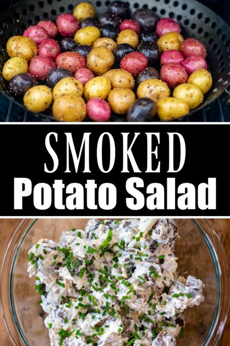 Smoked Potato Salad, Smoked Sides, Smoker Grill Recipes, Traeger Cooking, Smoked Potatoes, Pellet Smoker Recipes, Smoker Ideas, Traeger Grill Recipes, Smoked Recipes