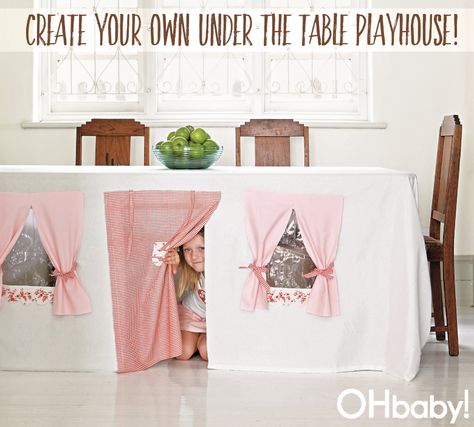 Easy to follow instructions for making this gorgeous under-the-table play snook #OHbaby #wendyhouse #playhouse #craft #DIY #kids #recipes #lifestyle #parenting #inspiration #baby #toddler #fashion #pregnancy #maternity #nursery #partyideas #birthdayparty Diy Fort, Homeschool Space, Diy Tablecloth, Trestle Tables, Indoor Playhouse, Build A Playhouse, Cubby House, Cubby Houses, Table Tents