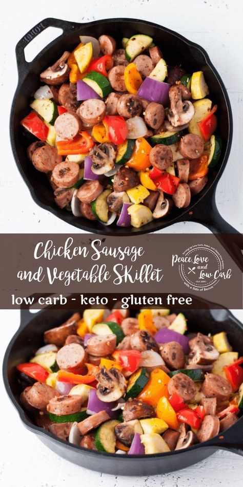 Sausage And Vegetable Skillet, Chicken Sausage Recipes Healthy, Vegetable Skillet, Peace Love And Low Carb, Low Carb Low Fat Recipes, Keto Gluten Free, Boiled Egg Diet Plan, Whole30 Keto, Best Low Carb Recipes