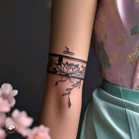 Arm Ring Tattoo Woman, Arm Cuff Tattoo, Olive Tattoo, Unique Wrist Tattoos, Around Arm Tattoo, Cuff Tattoo, Forearm Band Tattoos, Anklet Tattoos, Arm Band Tattoo