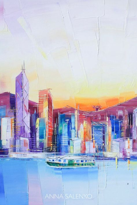 hong kong oil painting Hong Kong Painting, Hong Kong Skyline, Hong Kong Art, City Artwork, Skyline Wall Art, Skyline Painting, Wedding Painting, Joy Of Life, Palette Knife