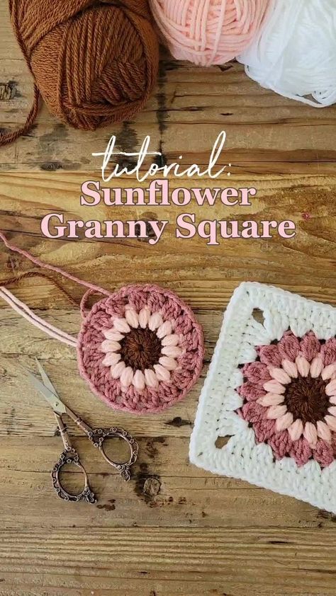 Dahlia Granny Square, Sunflower Baby Blanket Crochet, How To Use Granny Squares, Granny Square Borders Crochet, Crochet Granny Square Blanket Tutorial, Crochet Square Afghan, Granny Square Color Schemes, Basic Crochet Granny Square, Spiked Granny Square