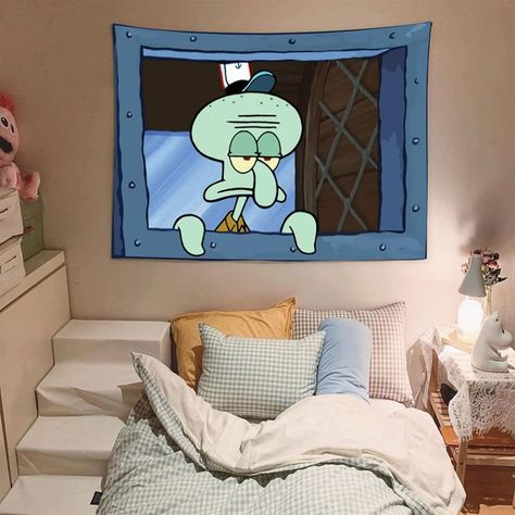 FENDROM Funny Octopus Cartoon Tapestry Wall Hanging Funny Meme Backdrop Window Design Home Decor for Bedroom Living Room : Amazon.co.uk: Home & Kitchen Preppy Aesthetic Room, Spongebob Squarepants Cartoons, Funny Bedroom, Nordic Room, Home Decor For Bedroom, Funny Tapestry, Playful Decor, Pastel Room, Tapestry Wall Art