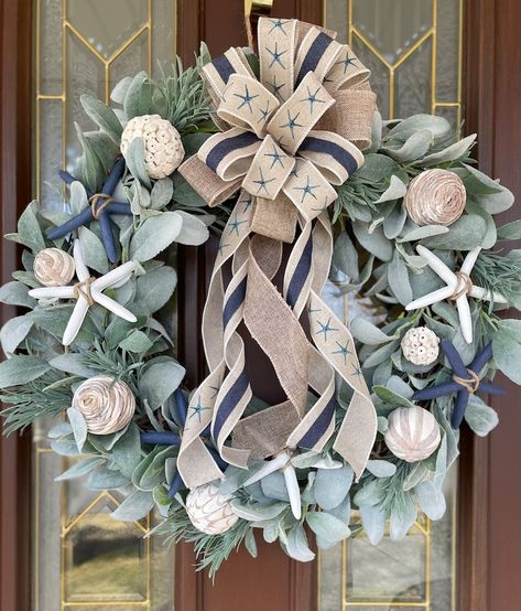 Coastal Wreath for Front Door, Beach Wreath, Beach Decor, Starfish Wreath, Nautical Wreath, Large Summer Wreath, Ocean Wreath - Etsy Canada Turquoise Wreaths For Front Door, Coastal Wreaths Front Doors, Beach Wreaths For Front Door, Ocean Wreath, Seaside Wreath, Coastal Wreaths, Turquoise Wreath, Beach Wreaths, Starfish Wreath