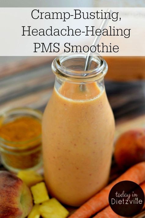 Cramp-Busting, Headache-Healing PMS Smoothie | This is exactly what it means to use food as medicine! With anti-inflammatory and pain-relieving enzymes, hormone balancing ingredients, and more, this PMS smoothie is perfect before and during your period to relieve uncomfortable symptoms and bring back your energy! #food #recipe #weightlosstips #healthyeating #holistic #wellness Cramp Relief, Food As Medicine, Carrot Smoothie, Green Detox Smoothie, Pineapple Smoothie, Natural Detox, Health Drink, Healthy Juices, Healthy Eating Recipes