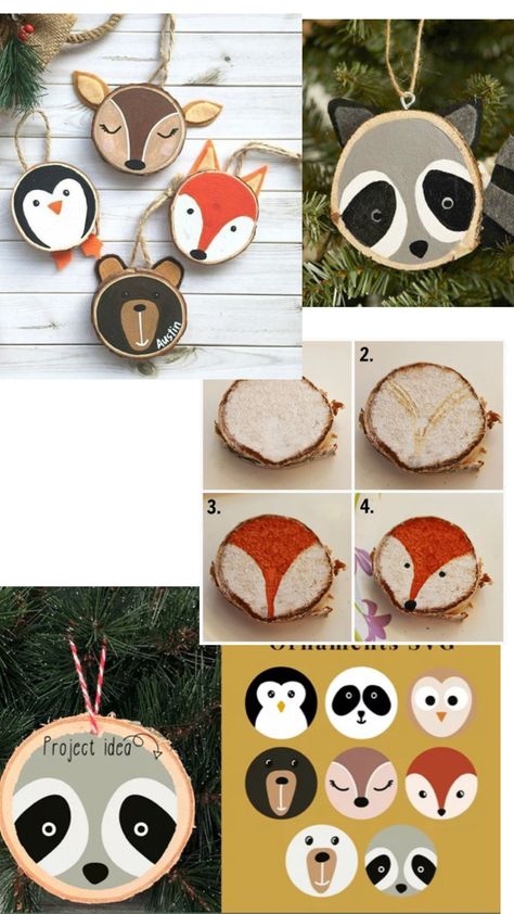 Wood Slice Ornaments, Animal Ornaments, Wood Slice Ornament, Woodland Animal, Animal Ornament, Wood Slices, Xmas Crafts, Woodland Animals, Wood