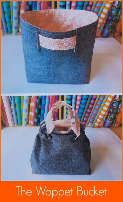 Woppet Bucket, Pochette Diy, Beginner Sewing Patterns, Denim Inspiration, Sew Ins, Beginner Sewing Projects Easy, Diy Bags, Leftover Fabric, Fabric Baskets