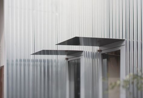 metallic palette: stainless steel awning, corrugated metal cladding Fundermax Exterior, Steel Awning, Metallic Palette, Cladding Exterior, Metal Awning, Canopy Architecture, Canopy Curtains, Canopy Bedroom, Backyard Canopy