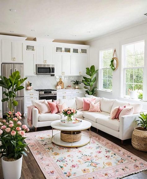 Girly Apartments Living Room, Small Pink Apartment, Living Room Ideas Apartment Girly, Girly Apartment Living Room, Light Pink Living Room, Apartment Girly, Cozy Apartment Decor, Pink Apartment, Girls Apartment