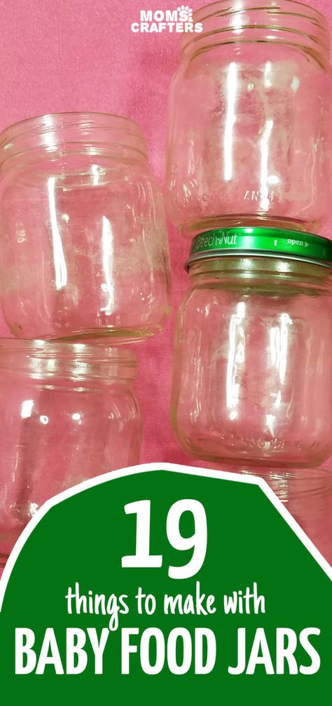 If you're looking for cool things to make with baby food jars, this list is perfect for you! You'll find easy recycled jar crafts for moms, teens, kids, and even toddlers! Crafts For Moms, Baby Jar Crafts, Repurposed Jars, Baby Food Jars Diy, Repurposed Containers, Baby Crafts To Make, Idea Craft, Baby Jars, Baby Food Jar Crafts