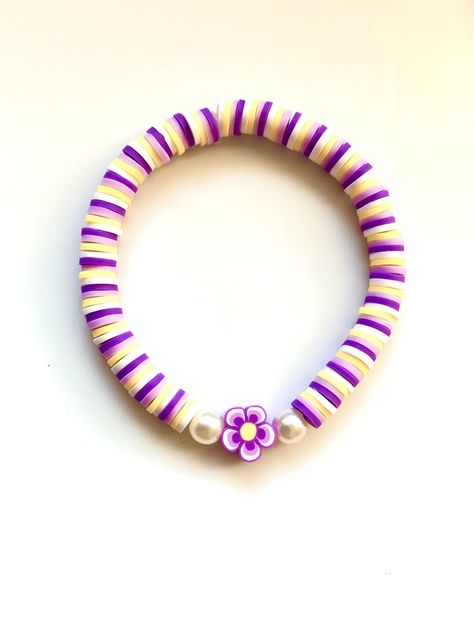 Bracelet Buisness, Preppy Clay Bead Bracelets, Purple Bracelets, Preppy Purple, Make Clay Beads, Bracelet Business, Clay Bead Bracelets, Pandora Bracelet Designs, Colorful Bead Bracelets