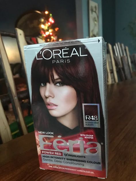 Intense Deep Auburn Hair, Auburn Box Dye, Red Hair Loreal, Loreal Paris Feria, Loreal Hicolor, Purple Toner, Deep Auburn Hair, Auburn Red Hair, Box Dye