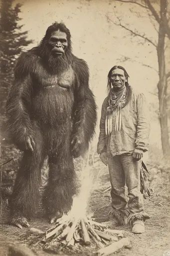 ↑↑↑ Larger size on website 🔸 The black and white photograph shows a large, hairy figure standing next to a Native American man. B Real Bigfoot Pictures, 9 16 Photo, Vintage Witch Photos, Relaxed Poses, Sasquatch Art, Blackfoot Tribe, Cryptid Art, Bigfoot Pictures, American Indian Artwork