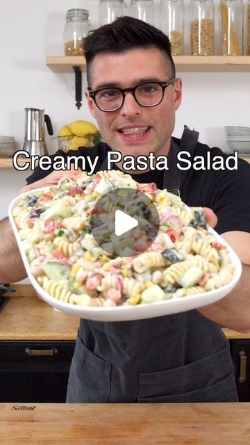 Nico Pallotta on Instagram: "Creamy Pasta Salad  ⭐️ GET RECIPE: https://theplantbasedschool.com/creamy-pasta-salad/  Our creamy pasta salad is a tangy, crunchy, creamy, and refreshing recipe you can make with your favorite pasta and crips veggies in about 20 minutes.  It's perfect for summer gatherings or a quick and nutritious meal. It's a great way of incorporating more veggies into your meals.  ⭐️ INGREDIENTS 9 ounces (250 grams) pasta fusilli, rotini, elbows, etc. 1 can (15-oz) (240 grams) cannellini beans or chickpeas, rinsed 2 cups (300 grams) red bell pepper diced 1 heaping cup (150 grams) cucumber diced ½ cup (100 grams) corn canned ½ cup (60 grams) olives sliced 1 shallot or red onion, sliced 1 rib celery chopped ½ cup (60 grams) pickles chopped 3 tablespoons parsley finely choppe Fusilli Pasta Recipe, Creamy Pasta Salad, Pasta Fusilli, Creamy Pasta Salads, Fusilli Pasta, More Veggies, Chickpea Pasta, Rotini Pasta, Refreshing Food