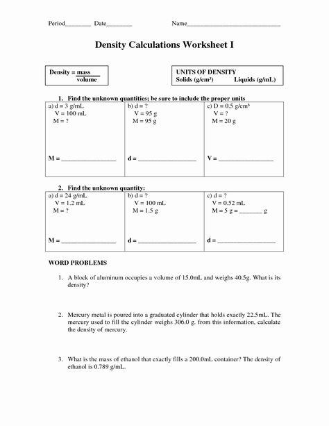 Density Calculations Worksheet Answer Key Awesome Density Worksheet 1 Directions Answer the | Chessmuseum Template Library Density Column, Density Worksheet, Chemistry 101, Gcse Maths Revision, Rock Cycle, Education Templates, Science Worksheets, Physical Science, Worksheet Template