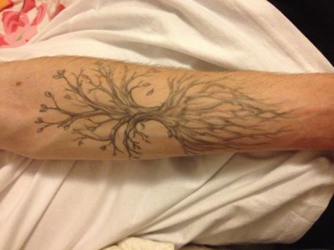 "Tree of Life" forearm tattoo Forearm Tattoo Girl, Tree Tattoo Forearm, Tree Tattoo Arm, Outer Forearm Tattoo, Inner Forearm Tattoo, Forearm Tattoo Design, Shape Tattoo, Tree Tattoo Designs, Cool Forearm Tattoos