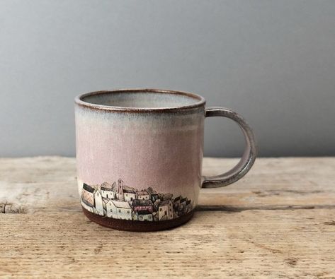 Julia Smith Ceramics Village Mug Etsy Julia Smith Ceramics, Pottery Mug Ideas Design, Painted Tea Pot, Julia Smith, Mug Diy, Ceramic Cafe, Ceramics Pottery Mugs, Pretty Mugs, Keramik Design