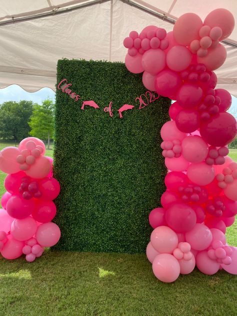 Hot Pink Graduation Party Decorations, Pink High School Graduation Party, Birthday And Graduation Party Ideas, Pink Floral Graduation Party Decor, Hot Pink Grad Party, Bama Graduation Party, Pink And Green Graduation Party, Hot Pink Graduation Party, Graduation Party Ideas Pink