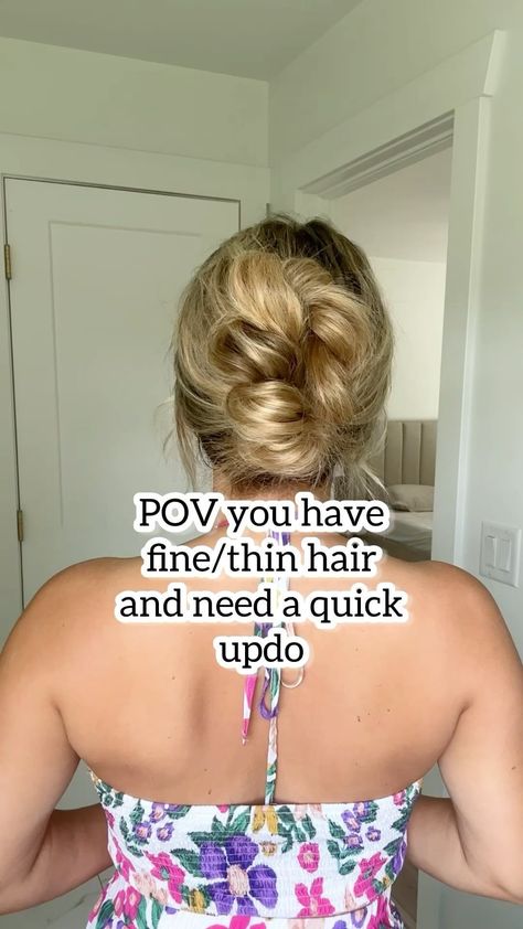 Lainey Ostrom | If you can tie your shoes then you can do this updo. 100%!! This updo is just 3 knots then tucking some hair in. You got this! Save and... | Instagram Long Fine Hair Updo Easy, Up Do Fine Hair, Up Dos For Thinning Hair, Easy Up Dos For Thinner Hair, Simple Up Do, Quick Updos For Long Hair For Work, Updos For Thinning Hair Easy, Fine Hair Updo Easy, Quick And Easy Updos For Long Hair