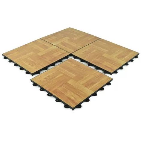 interlocking vinyl tiles with wood parquet pattern Tile Basement Floor, Interlocking Patio Tiles, Floor Tiles For Home, Best Flooring For Basement, Temporary Flooring, Tiles For Home, Raised Floor, Basement Flooring Options, Rubber Floor Tiles