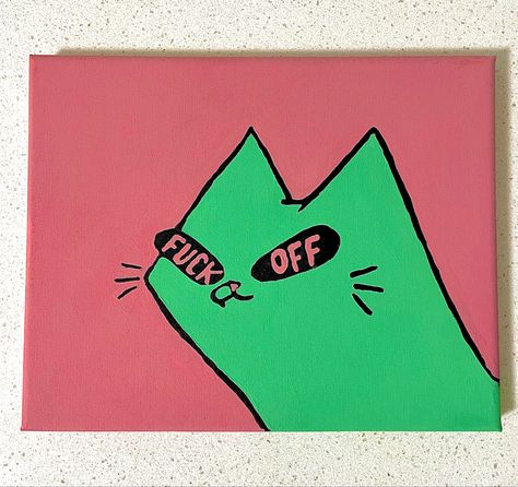 Easy Funny Canvas Painting, Simple Cat Painting Ideas, Funny Canvas Art, Funny Painting Ideas On Canvas Easy, Square Canvas Painting Ideas Easy, Funny Canvas Painting Ideas, Funny Canvas Painting, Small Square Canvas Painting Ideas, Cat Painting Funny